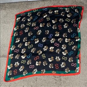 Gucci Black Scarf with Multicolor Logo and Floral Design
